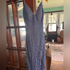 blue lace prom dress